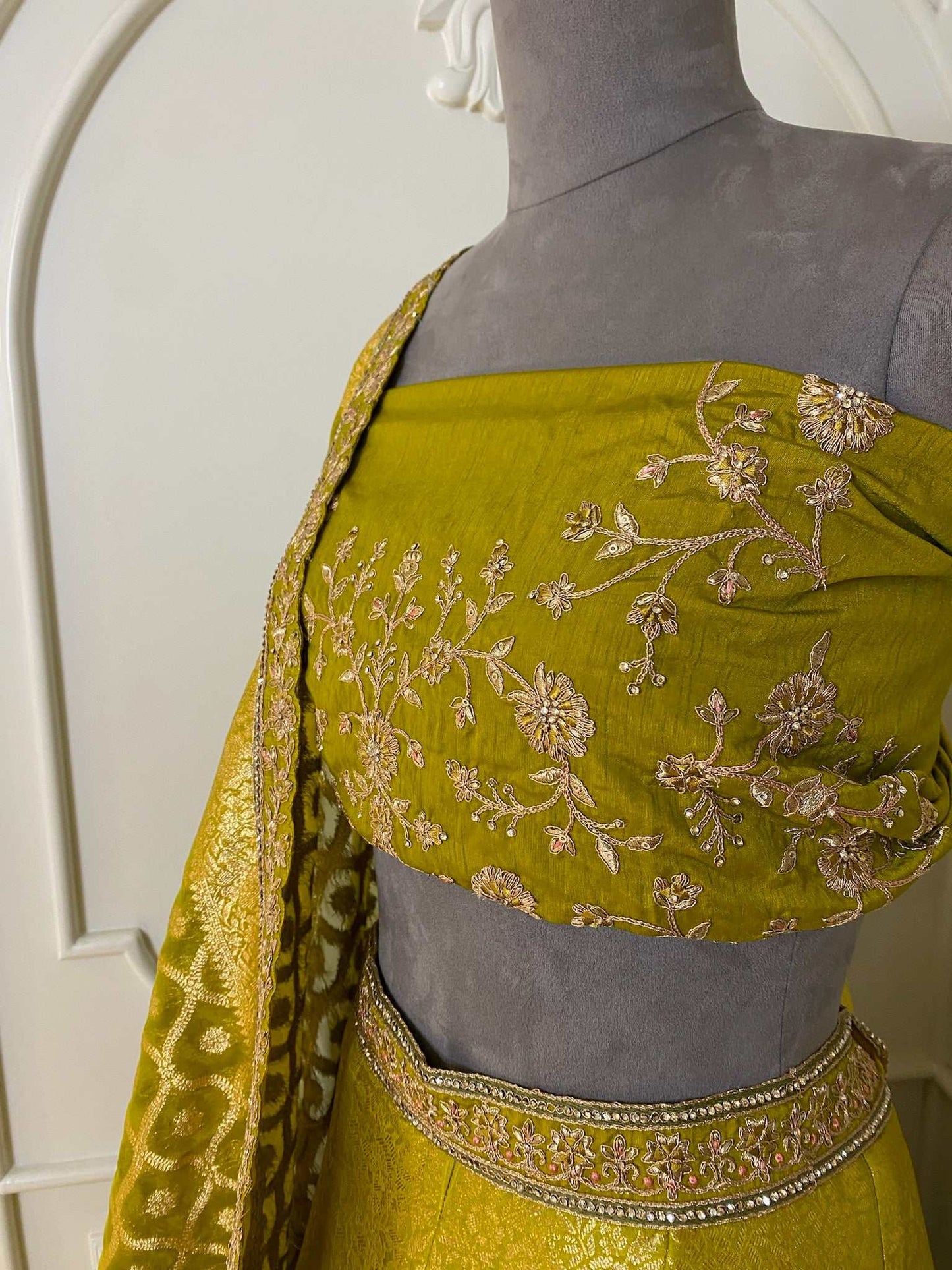 Olive green Silk lehenga