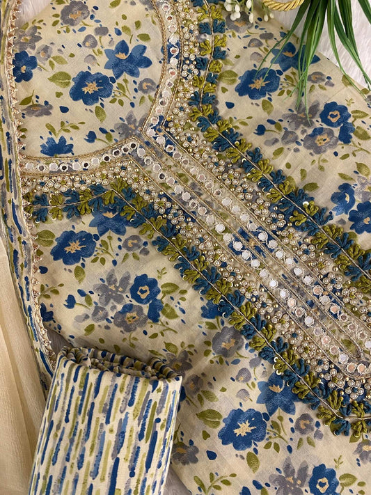 Ivory Suit Flower Print Suit