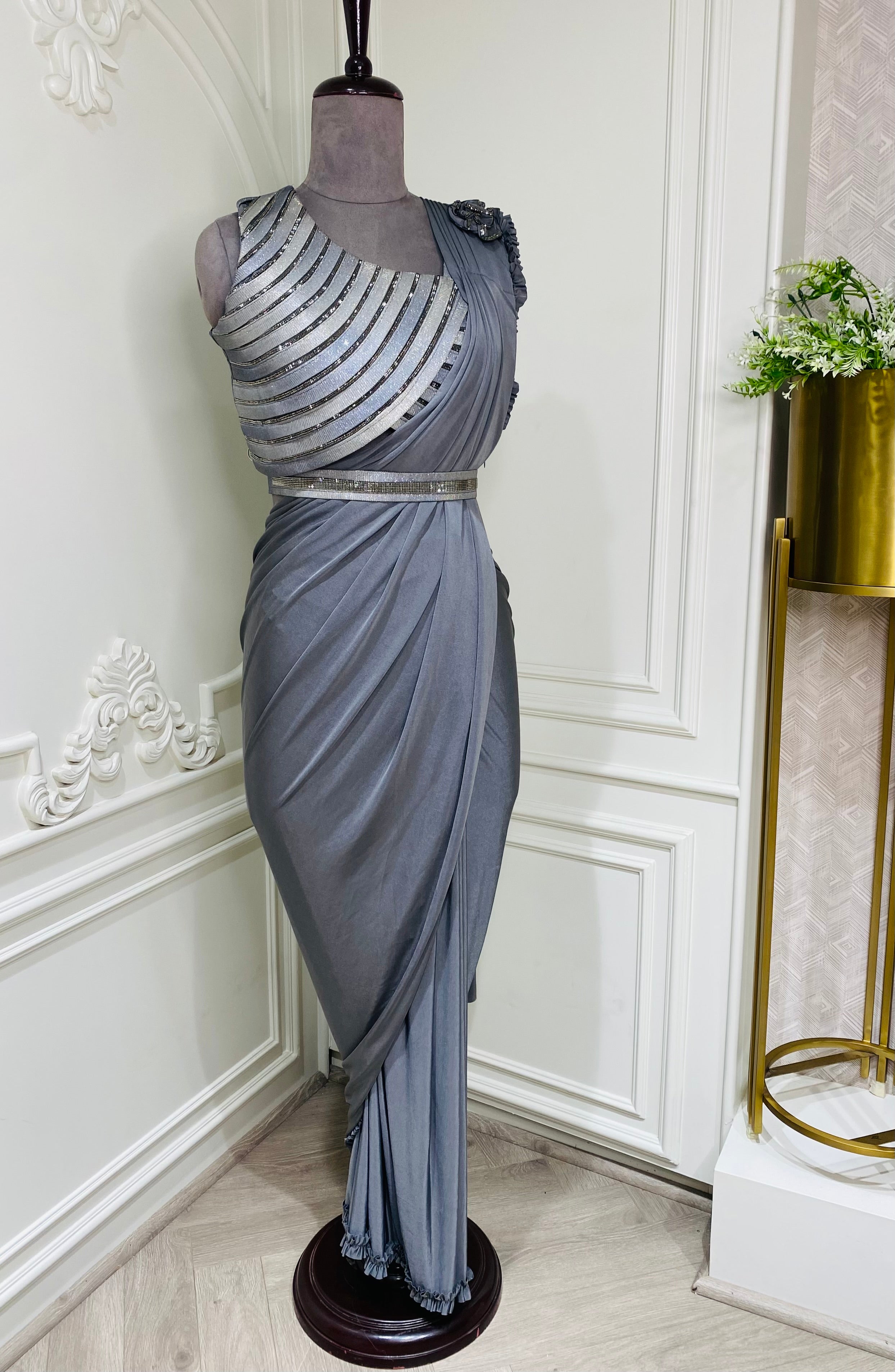 Metalic Grey Ready To Wear saree