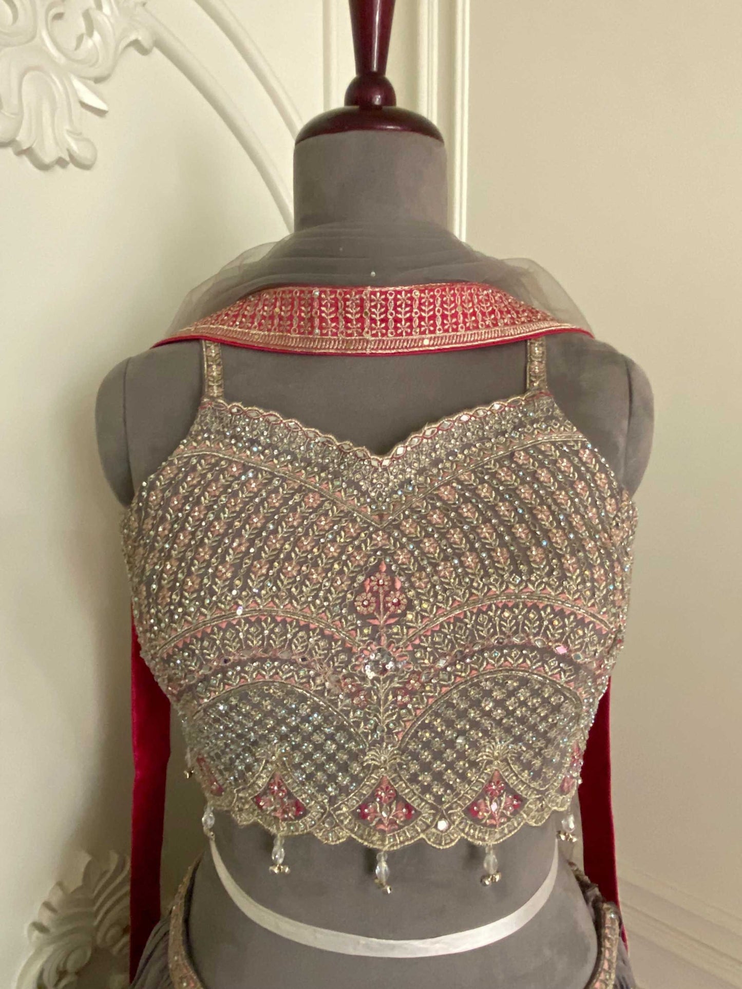 “Sophisticated Pure Grey Lehenga Set with Delicate Detailing”