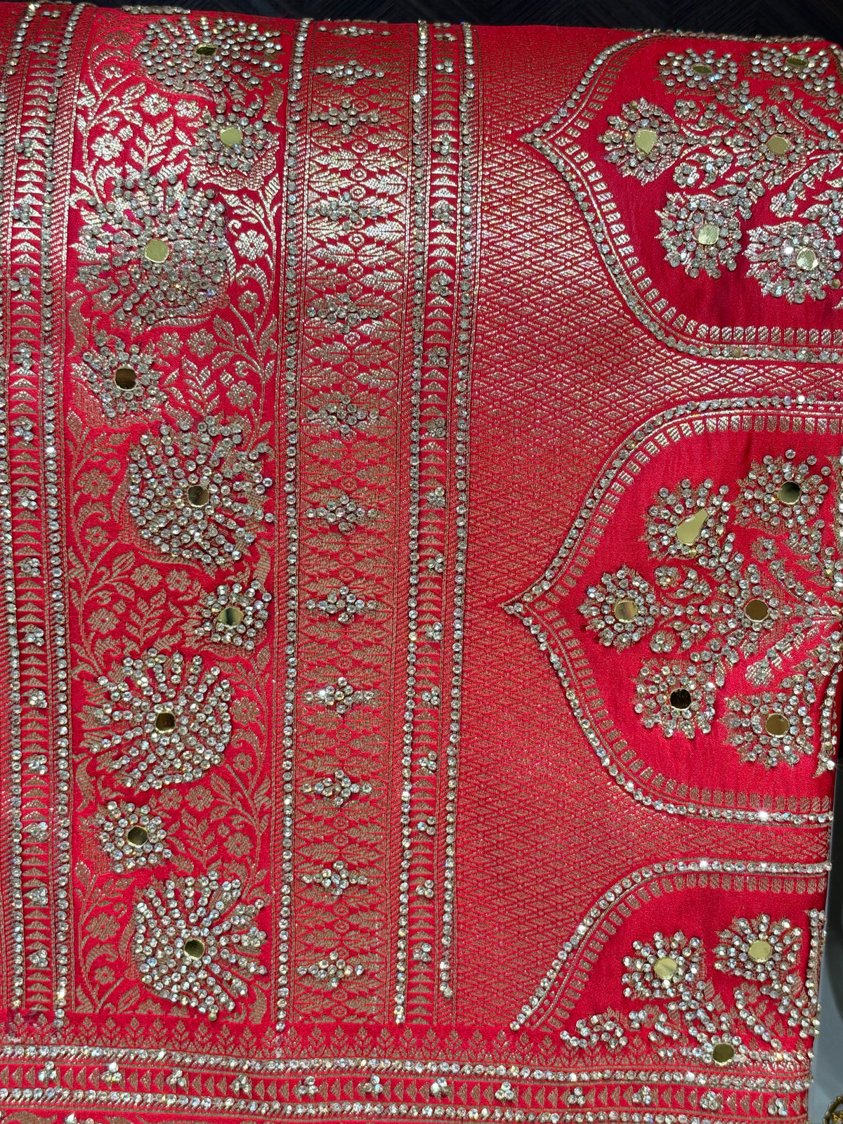red saree by Mamta Saree - mirror work border detail