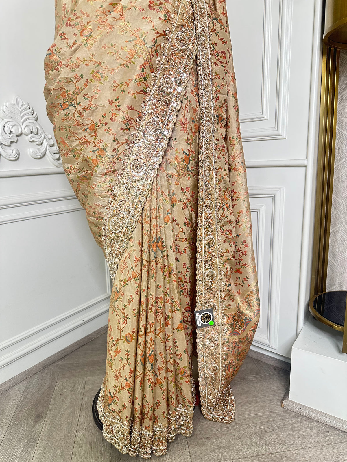 Golden saree by Mamta Saree - pallu drape