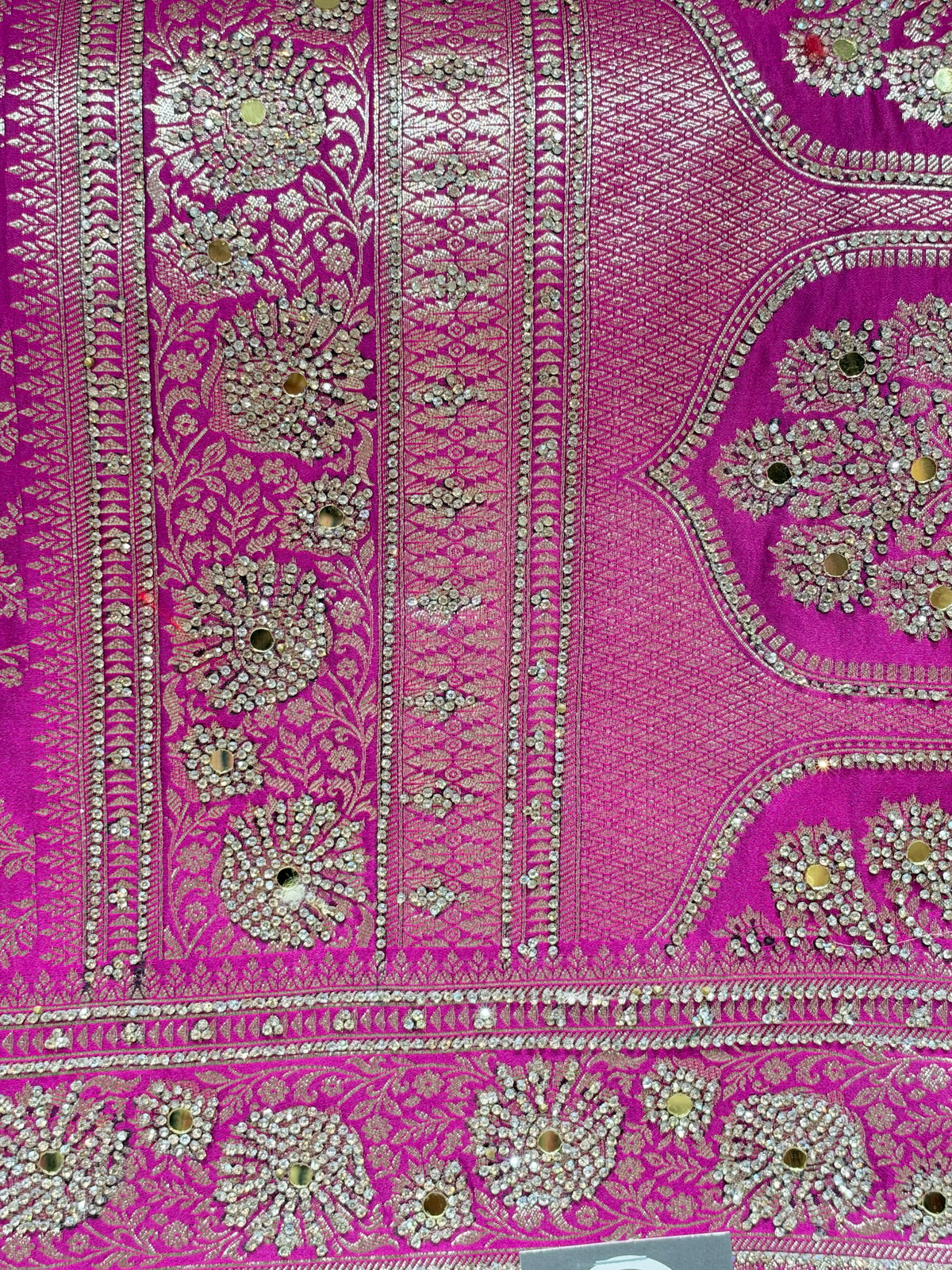 magenta saree by Mamta Saree - mirror work border detail