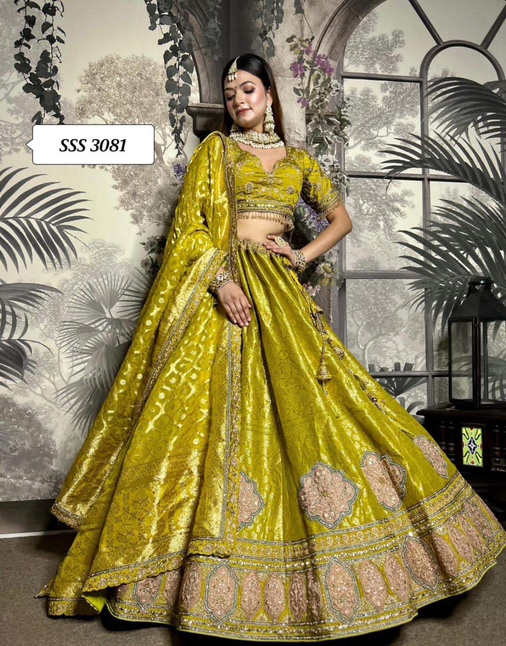 Olive green Silk lehenga