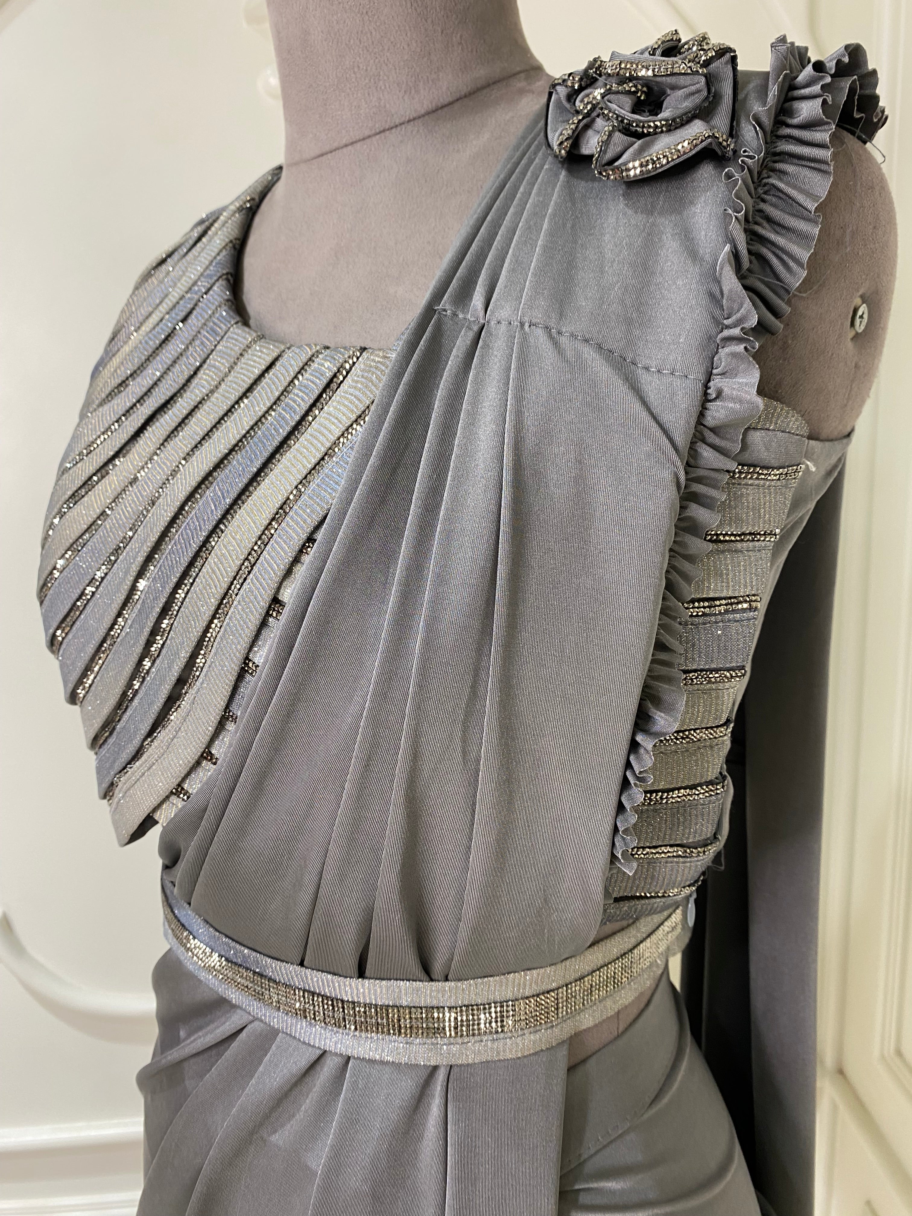 Metalic Grey Ready To Wear saree