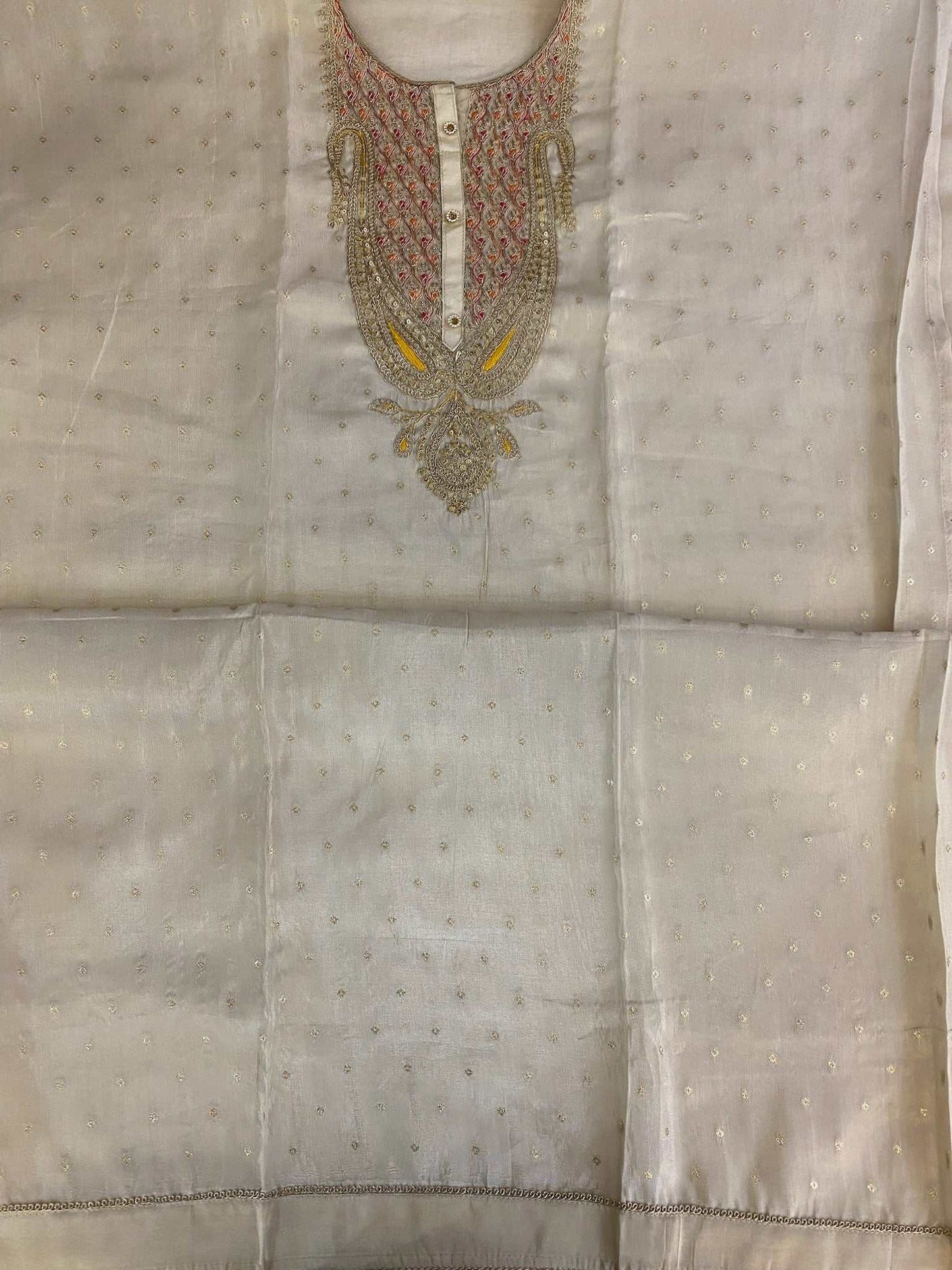 Gold Sequins Chanderi Unstitched Salwar Suit