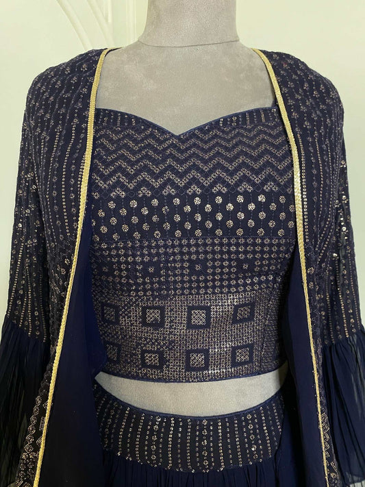 TRENDING BLUE COLOR EMBROIDERED JACKET LEHANGA
