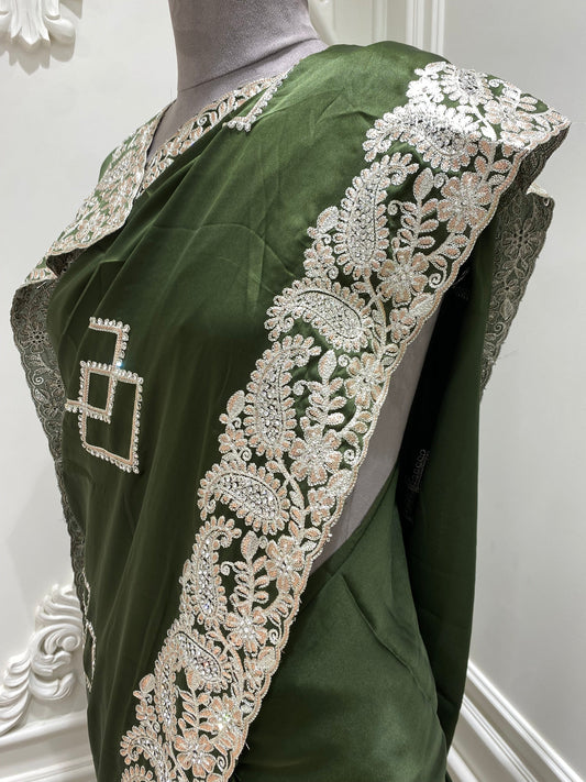 Silver zari saree