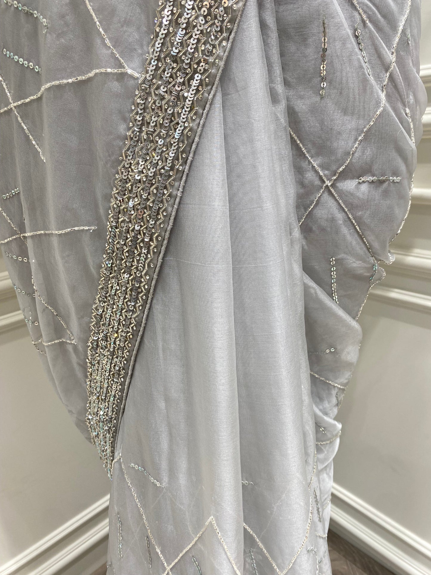 Organza saree hand work with readymade baluja