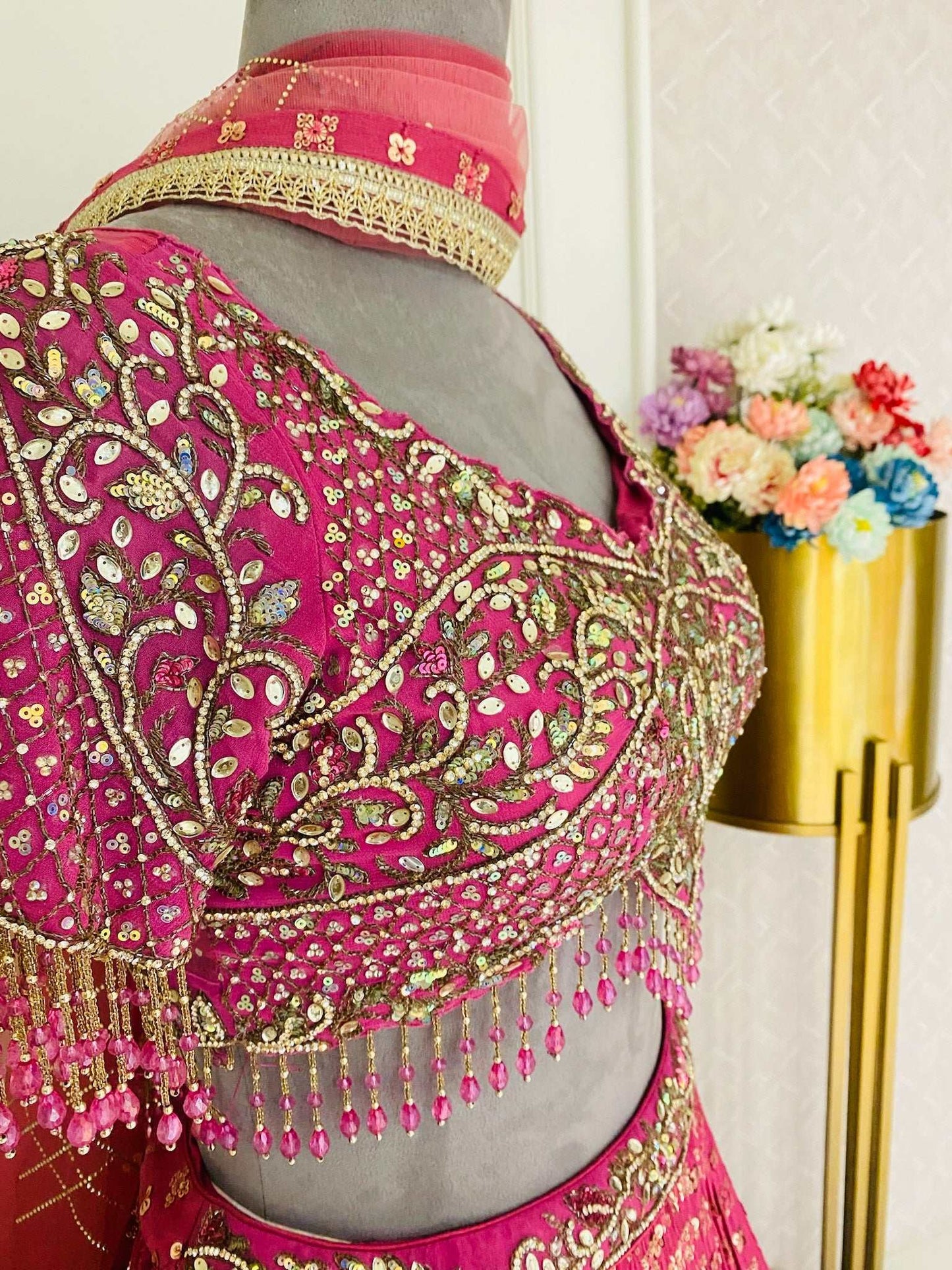 ENCHANTING MAGENTA GEORGETTE LEHENGA WITH MOTI, ZARKAN & ZARI WORK