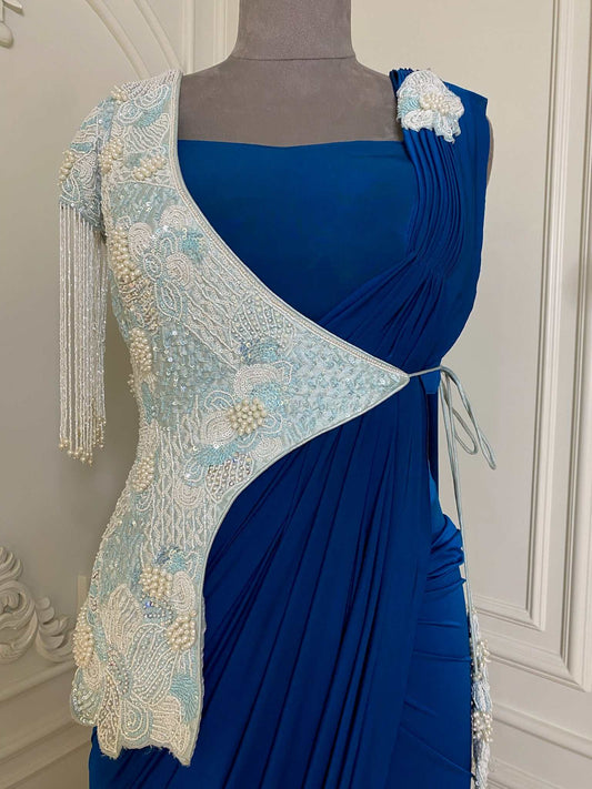 ILLUSION JACKET ROYAL BLUE DRAPE SAREE