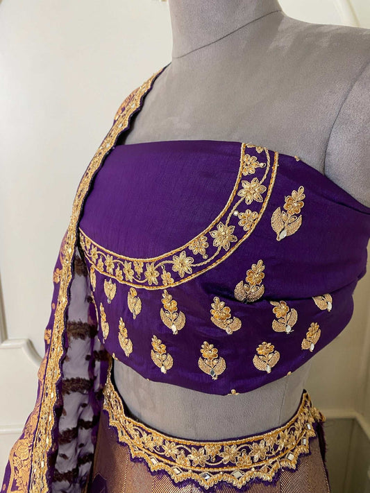 Dark Purple Silk Lehenga
