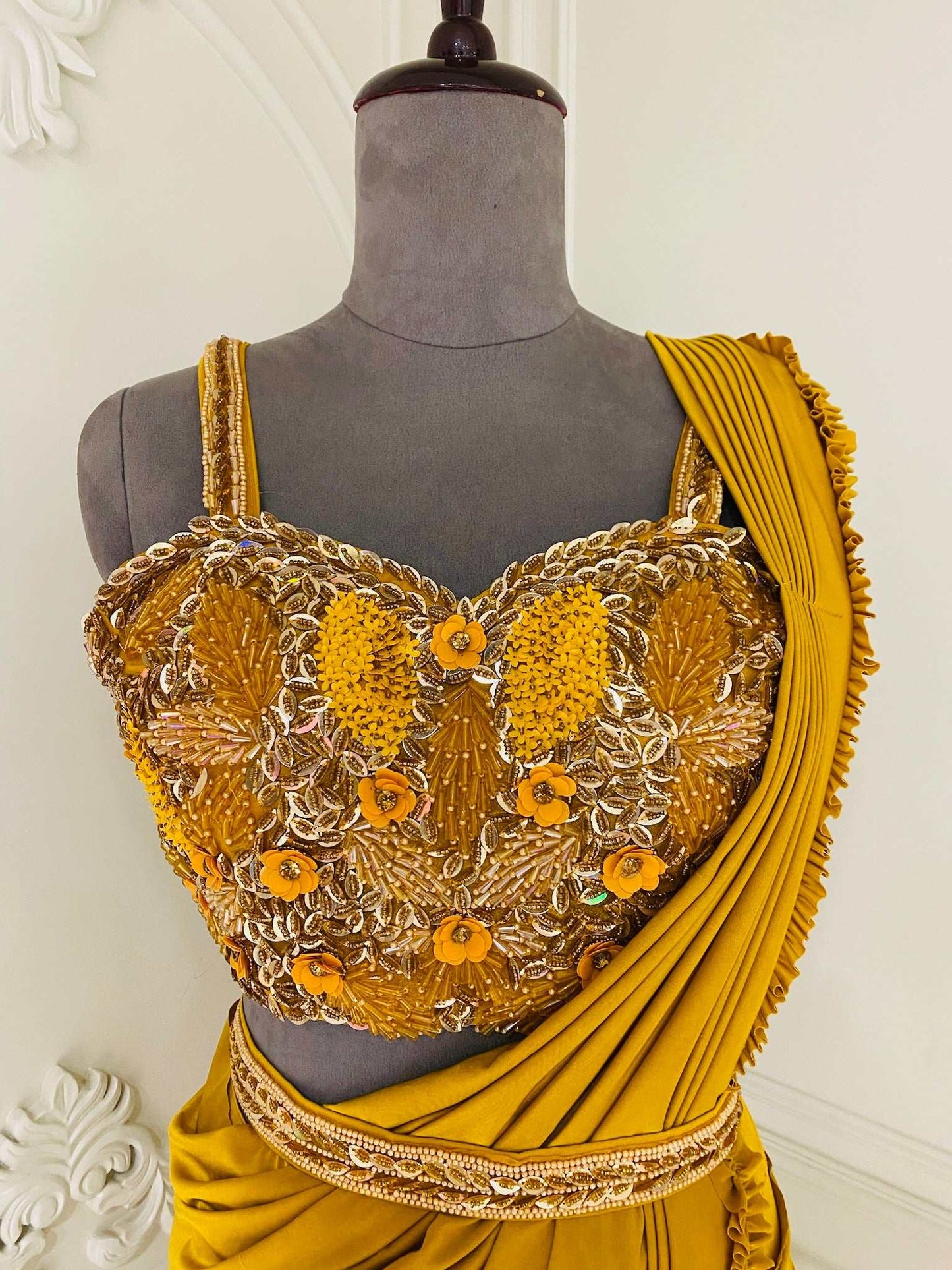 Dijon yellow Ready to wear saree
