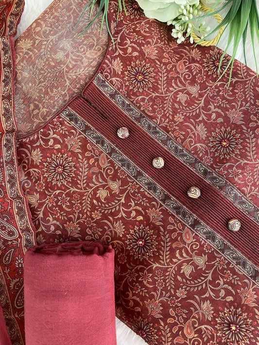 Deep Red Sequins Chanderi Suit