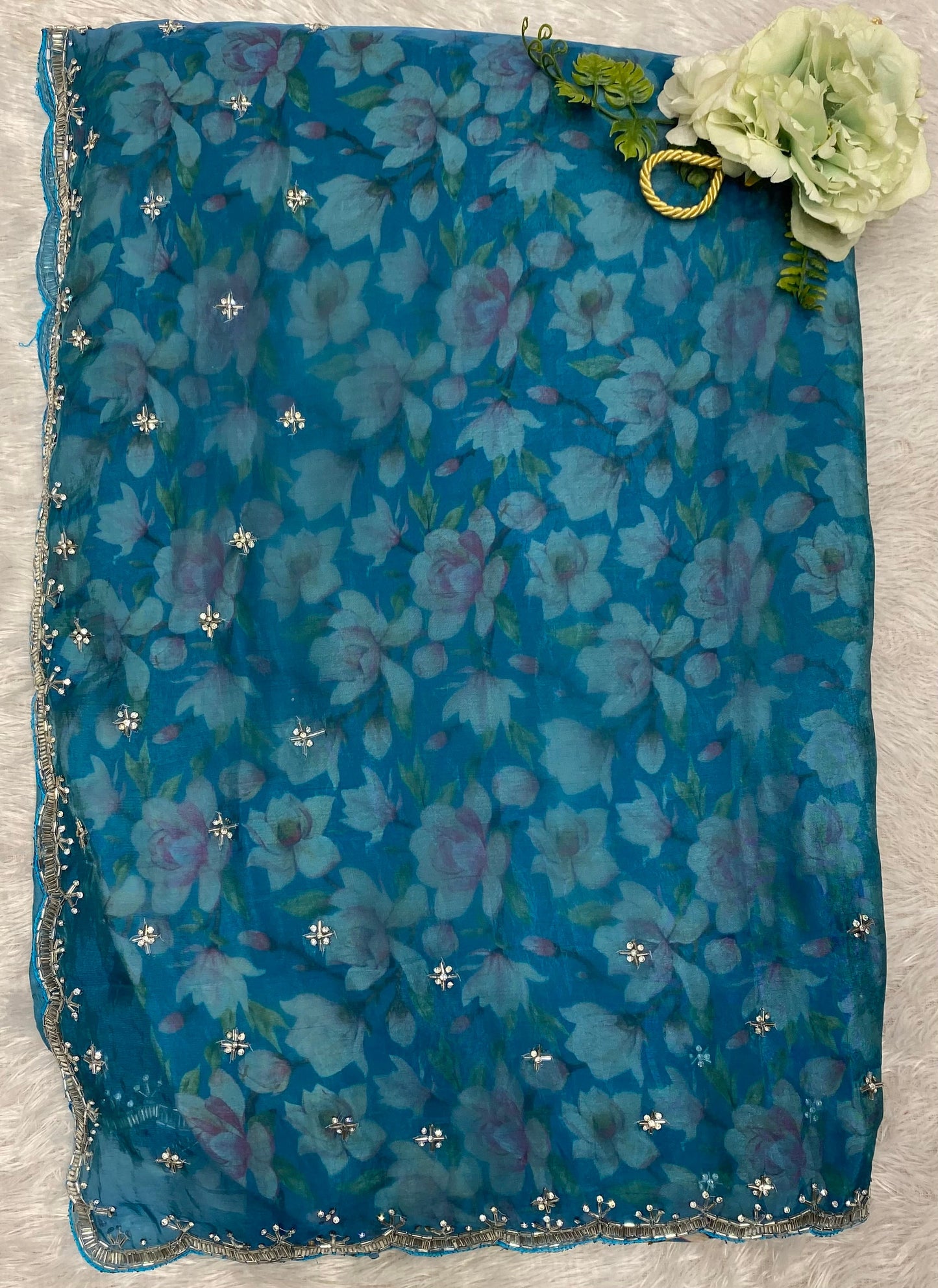 Gajri hand work organza saree