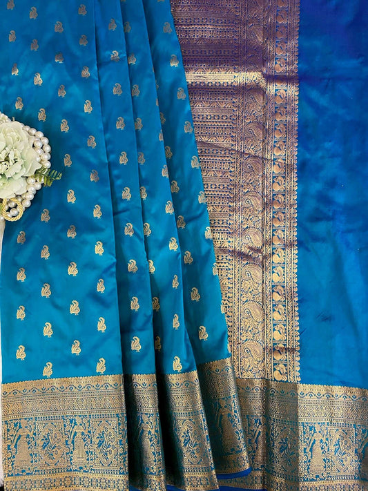 Peacock Blue Zariwork Silk Saree