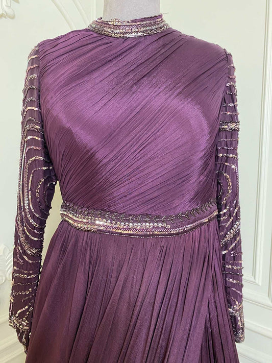 Classic Designer Wine Color Embroidery Gown
