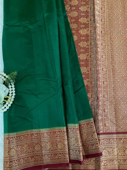 Bottle Green Zariwork Pure Silk Saree