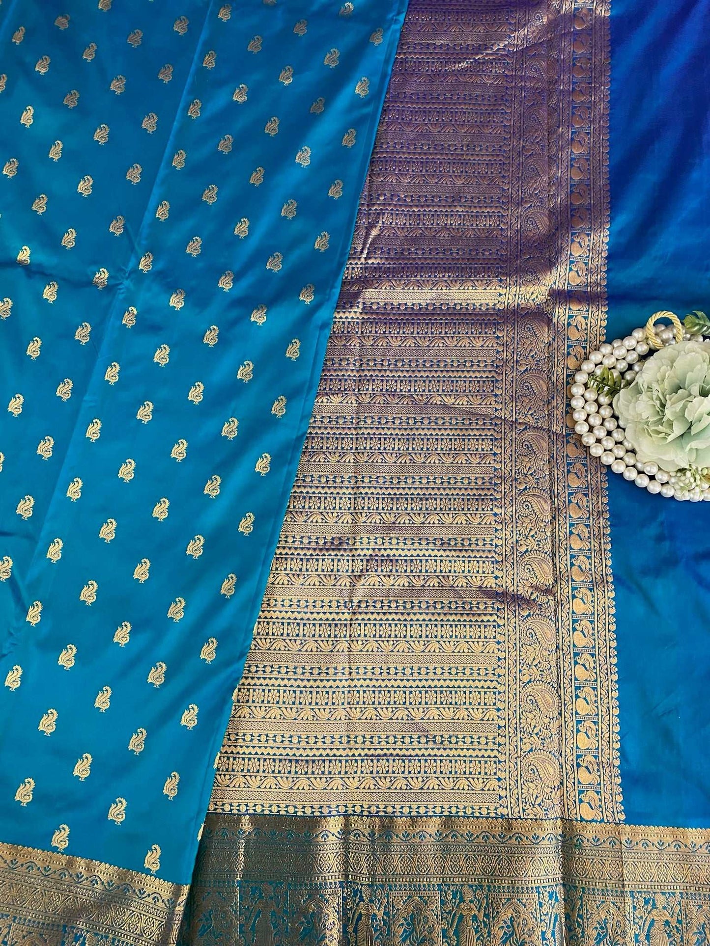 Peacock Blue Zariwork Silk Saree
