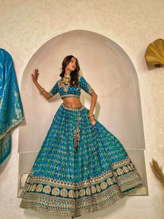 Rama Green Soft silk Banarasi Lehenga with Intricate Zari Work
