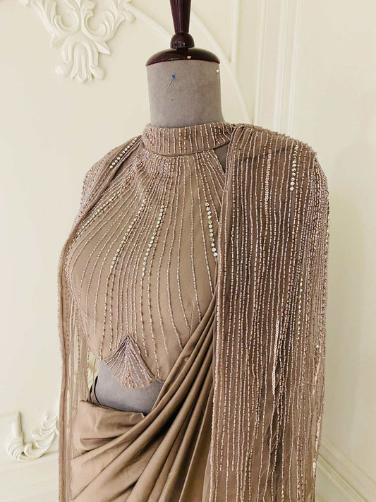 Powder blush drape saree