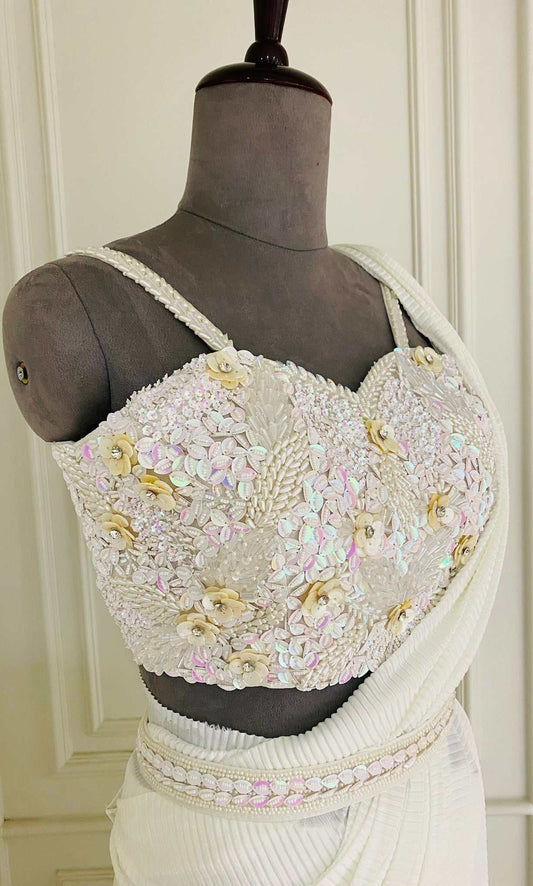 Forst white drape saree