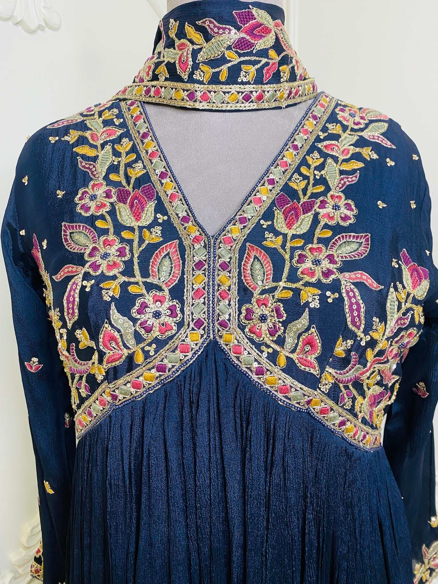 NEW Navy blue Floral Embroidered Alia Cut Ethnic Dress