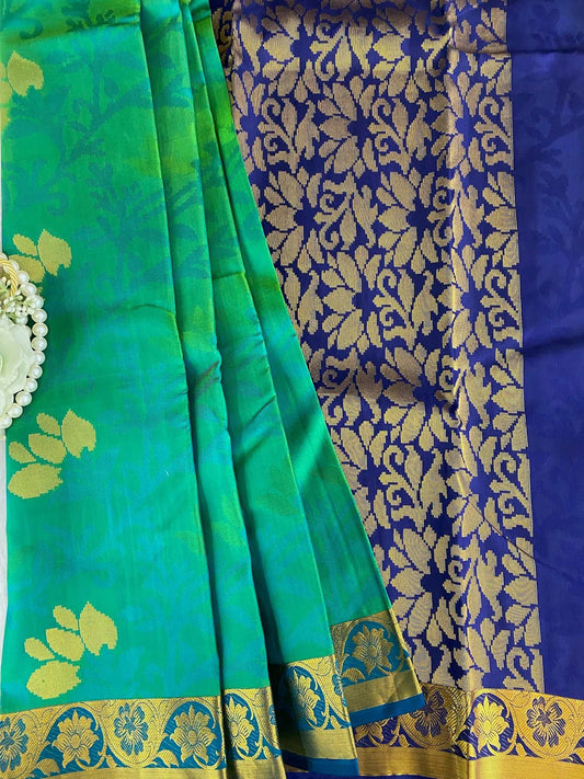 Bottle Green Zariwork Pure Silk Saree