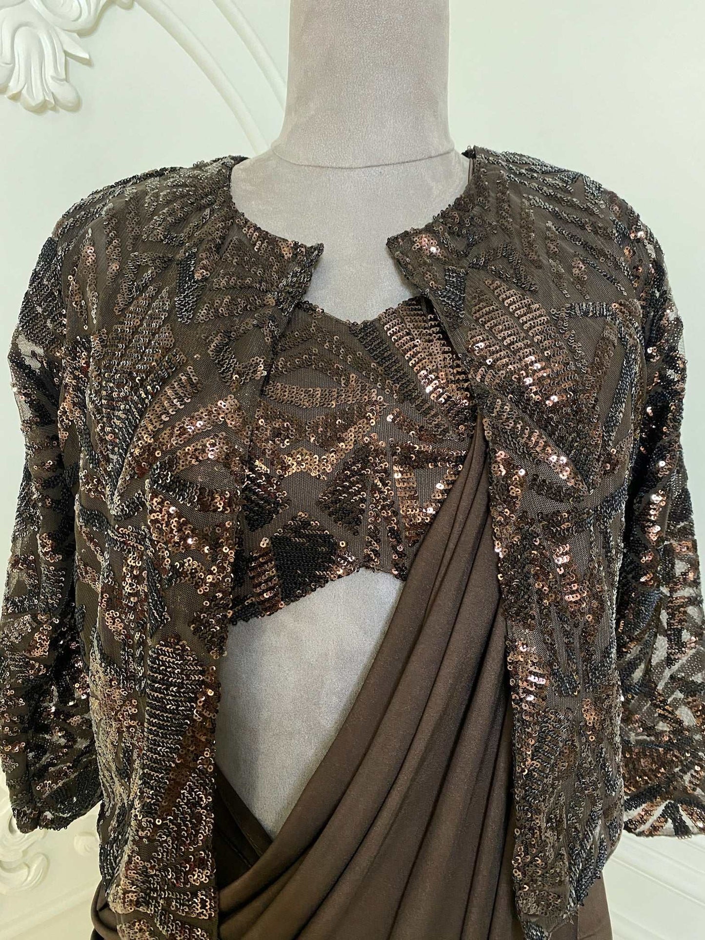 Dark brown Drape Saree