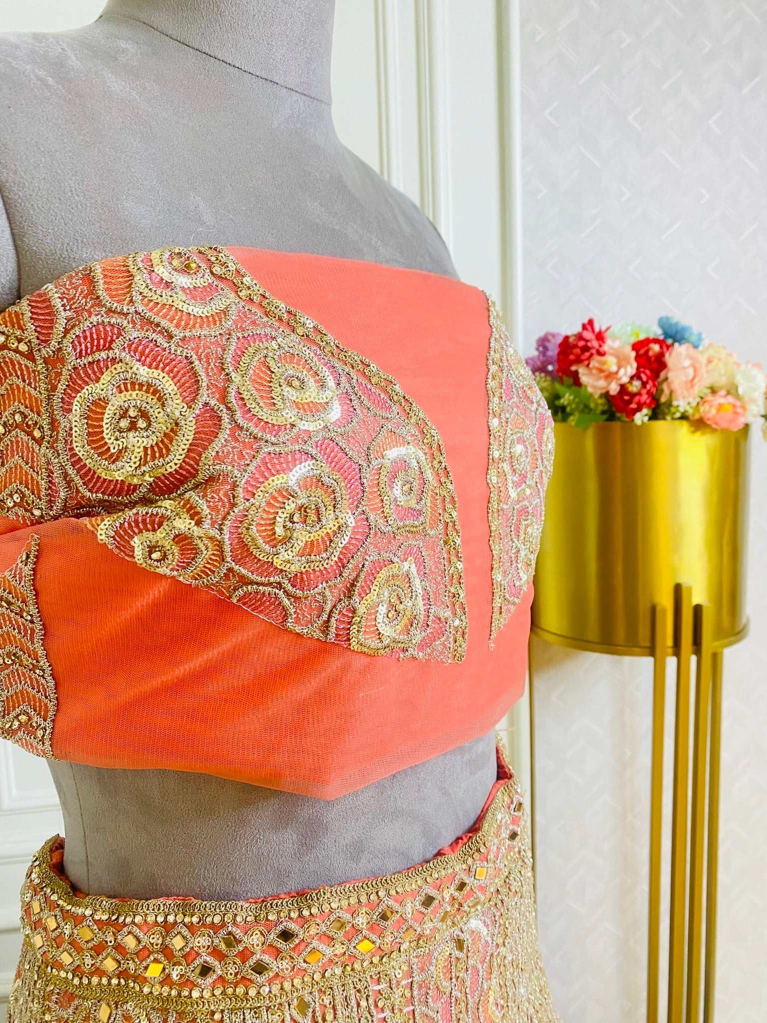 Engagement Saffron Zari Work Lehanga