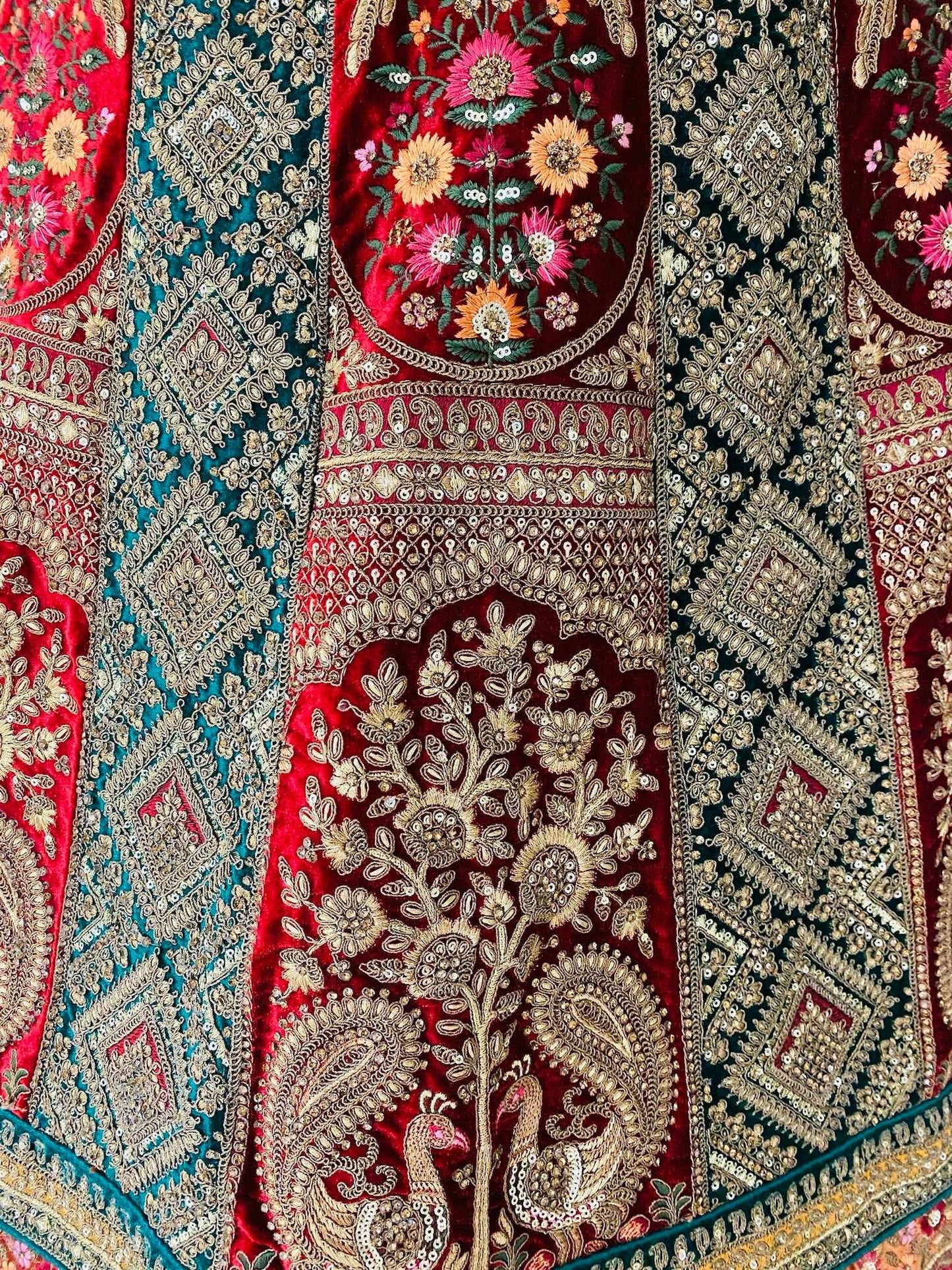 Green Red Zari Work Bridal Lehanga