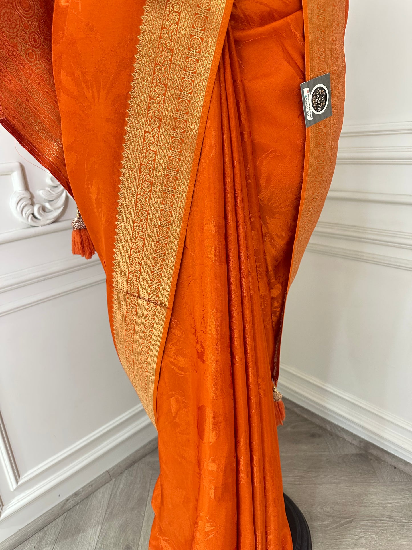 Royal Banarasi Silk Saree with Rich Gold Zari Border & Tassels