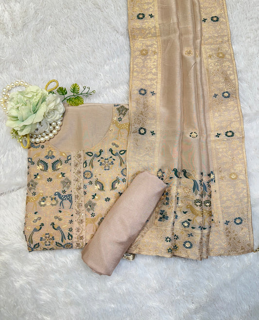 Beige Embroidered Designer Suit Set