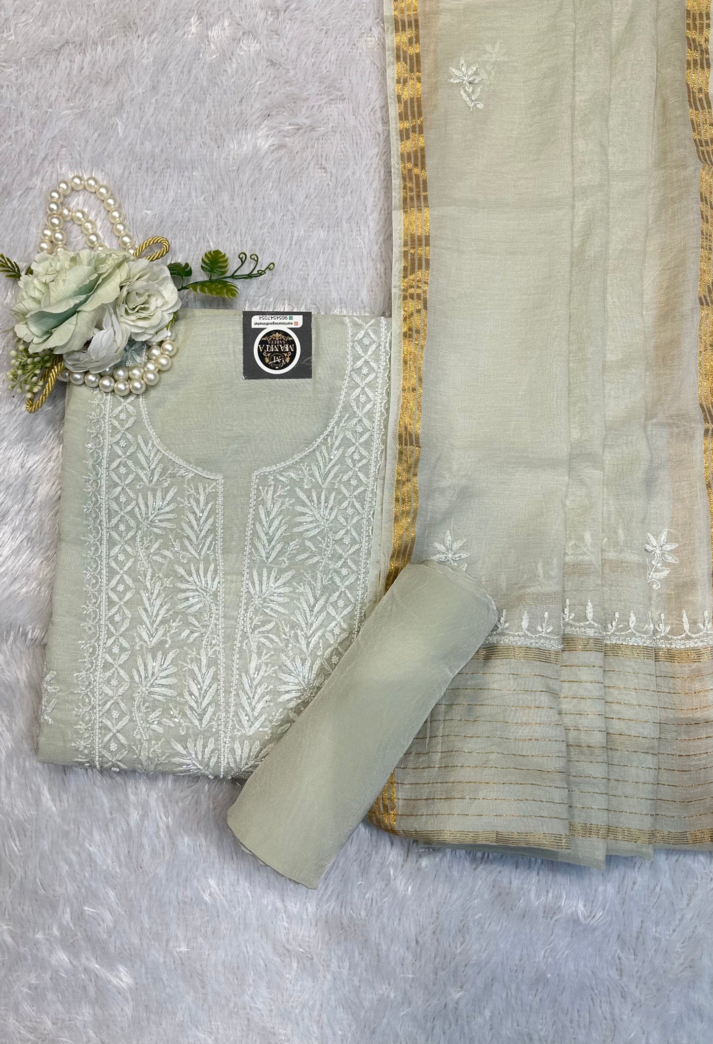 Mint Chikankari Embroidered Suit Set