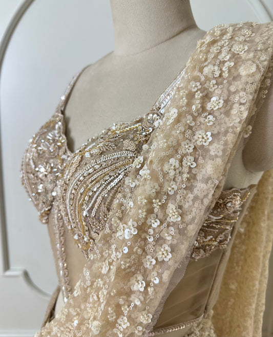 Champagne Gold Designer Saree Set