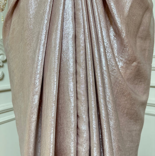 Blush Pink Designer Drape Saree with Pearl Embellished Blouse & Embroidered Cape