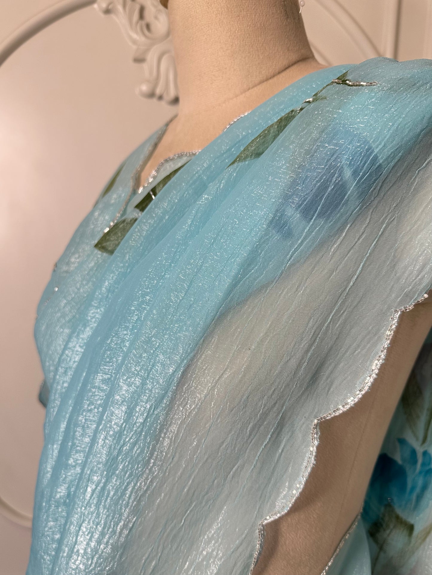 Sky Blue Floral Designer Saree