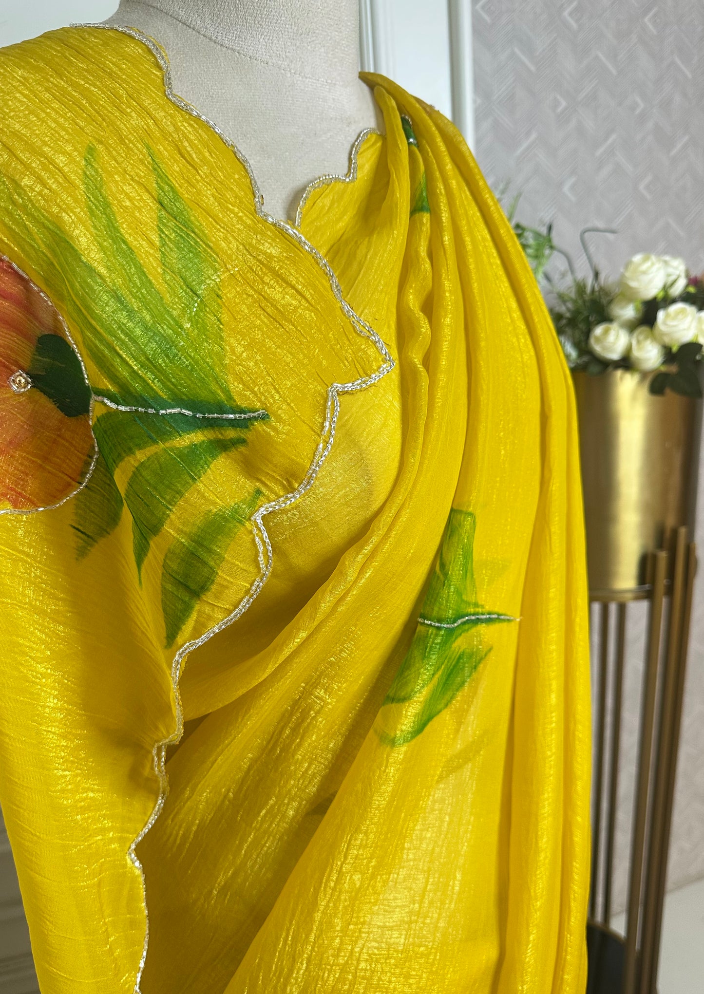Sunshine Yellow Floral Designer Saree
