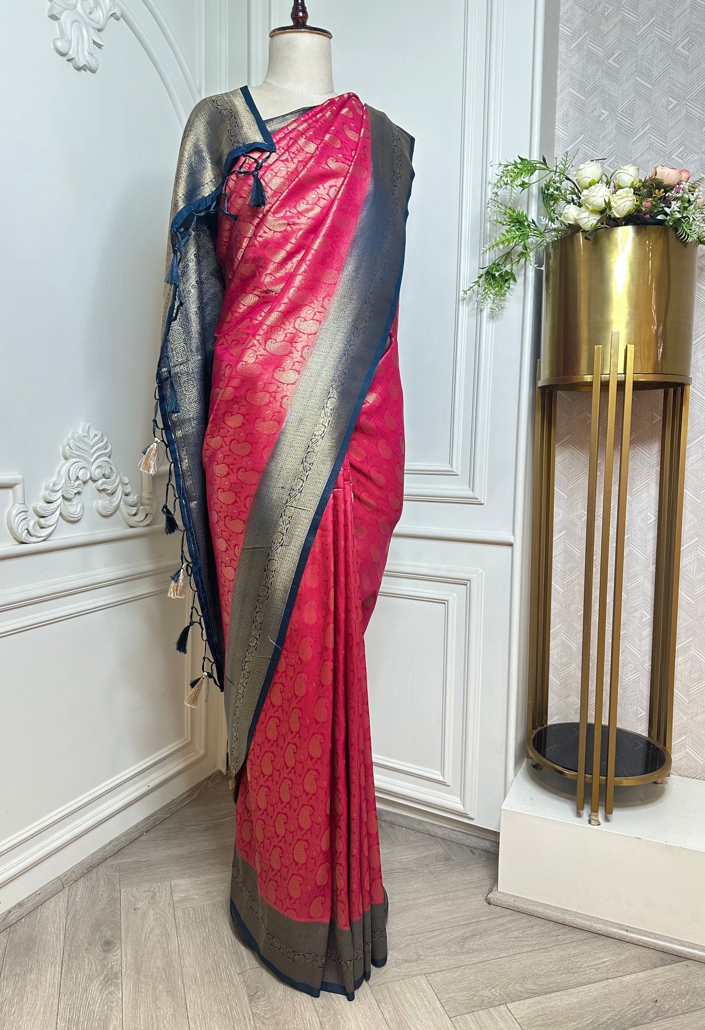 Turquoise Blue Banarasi Silk Saree - side view