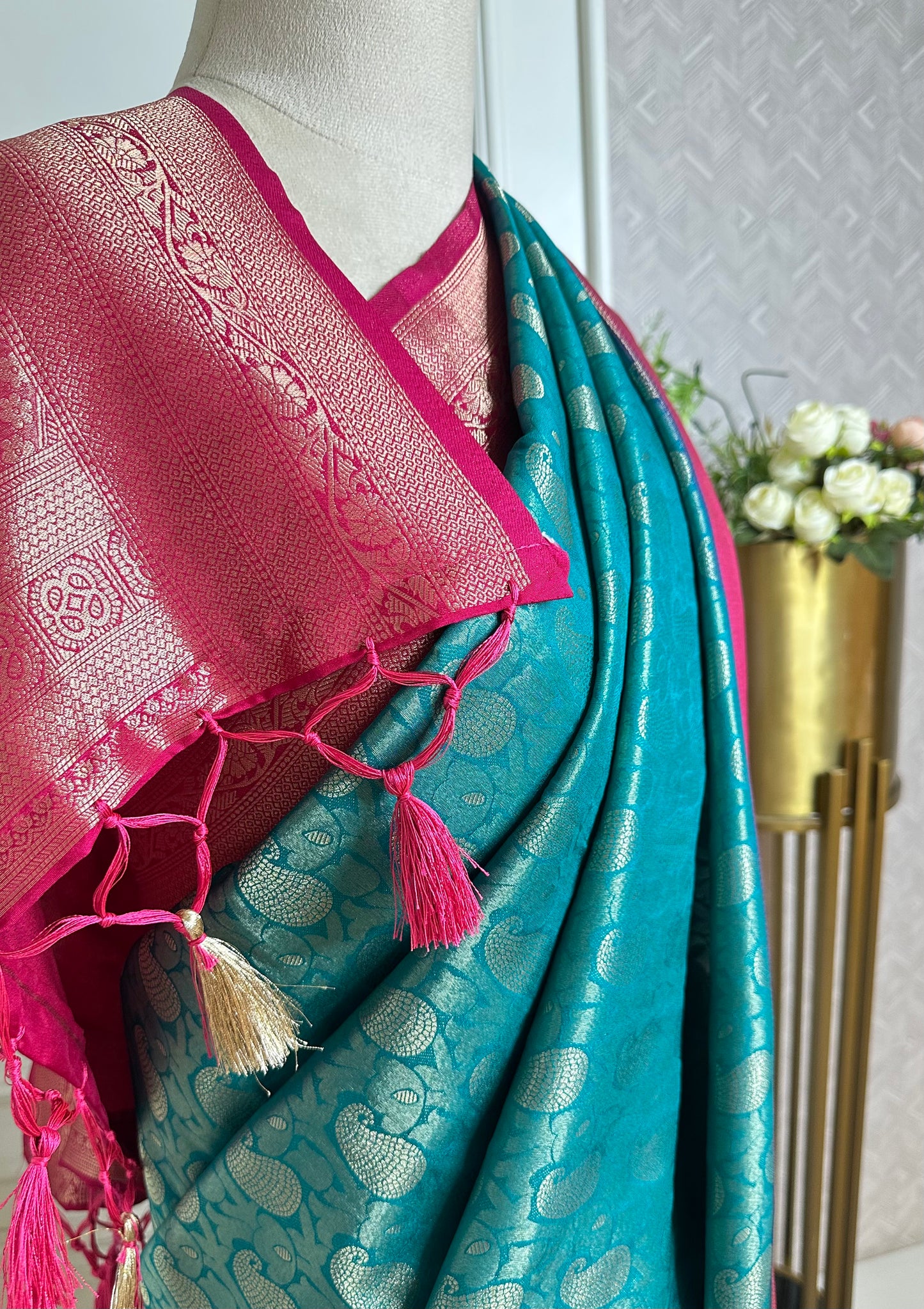 Turquoise Blue Banarasi Silk Saree