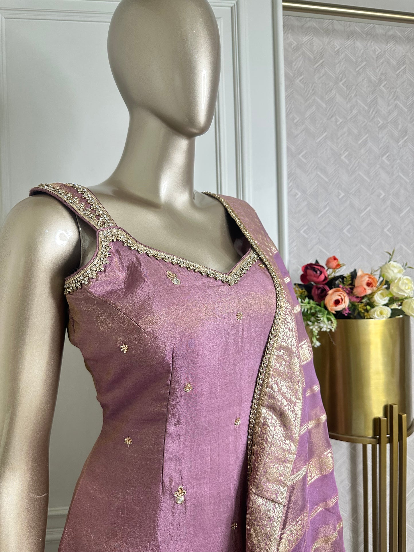 Mauve Embroidered Sharara Set