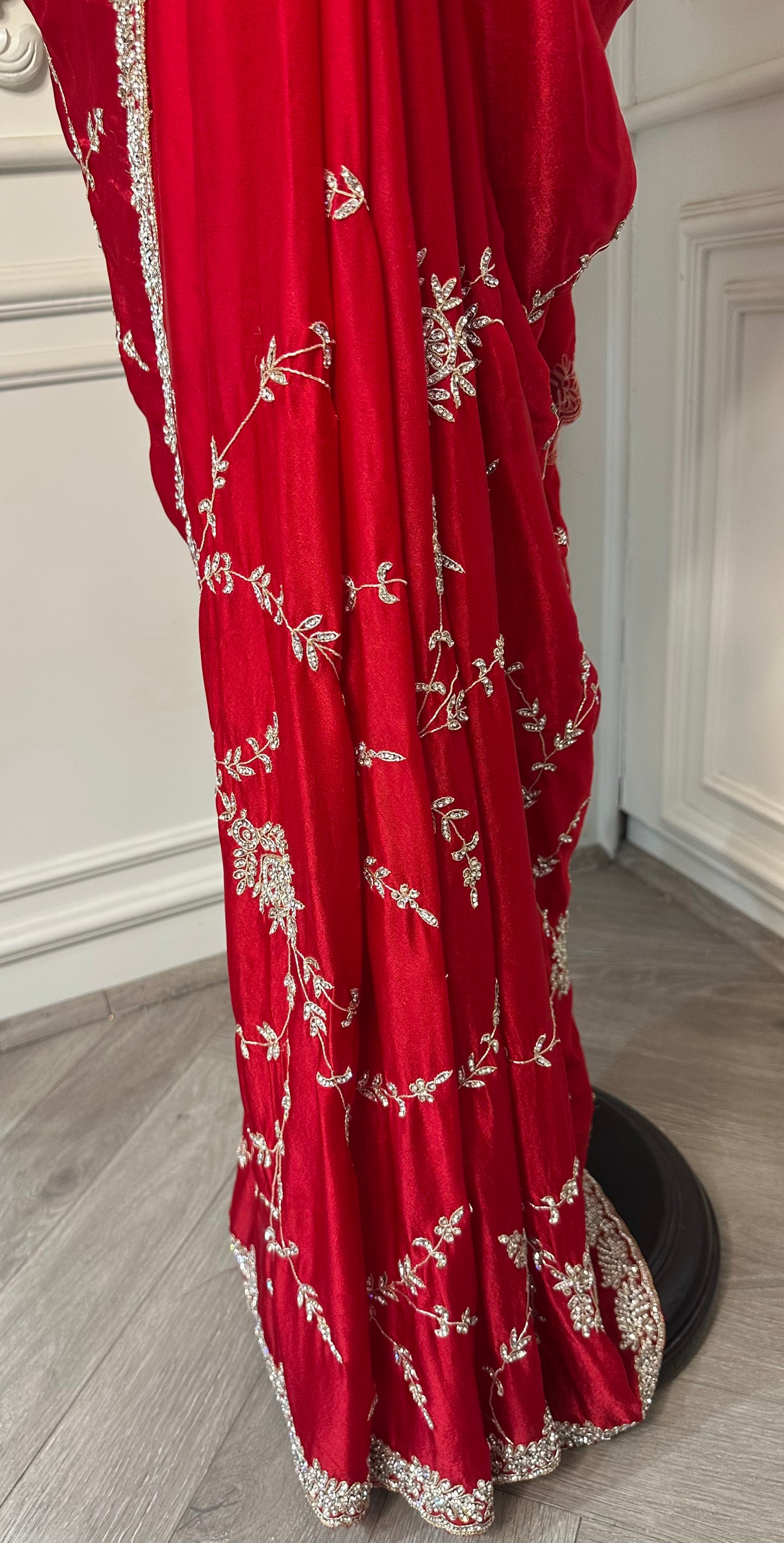 Ruby Red Embroidered Designer Saree