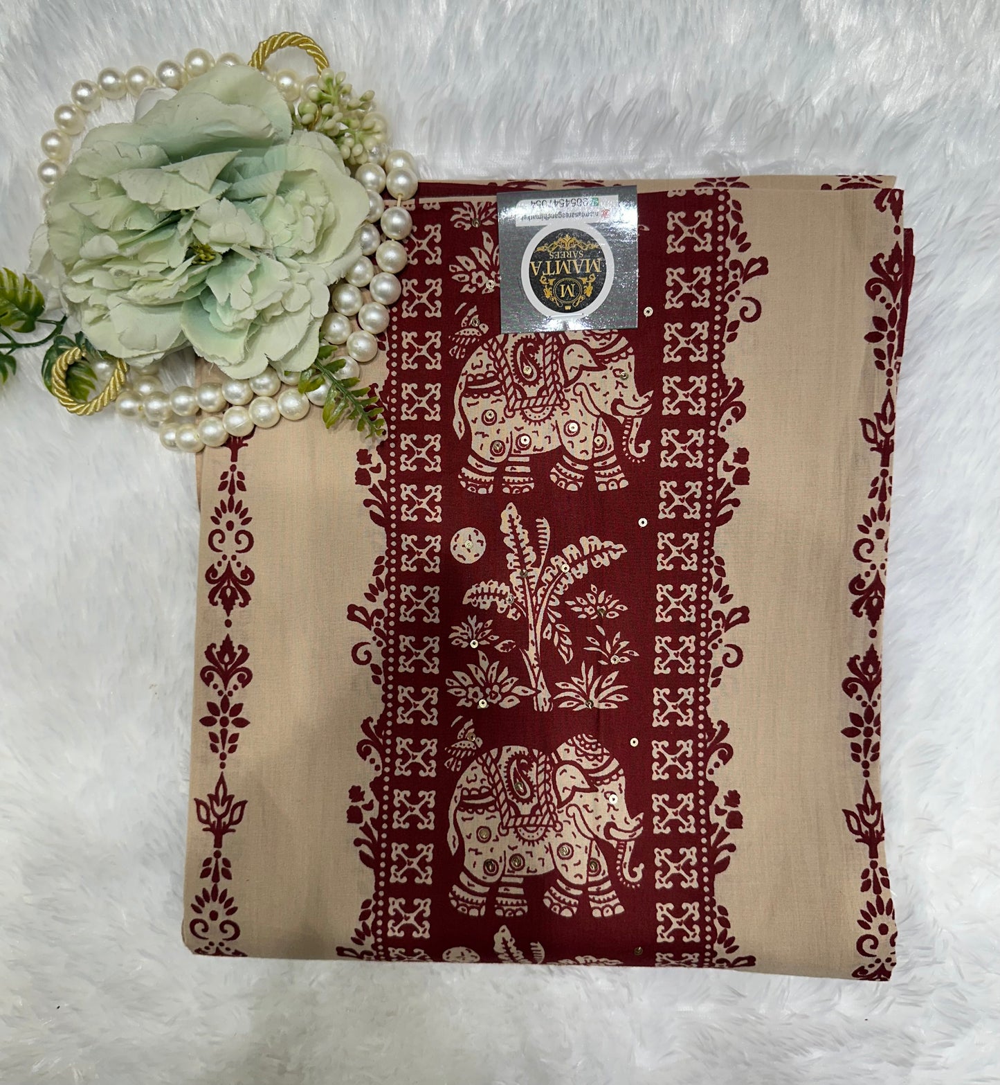 Beige Maroon Printed Suit Set