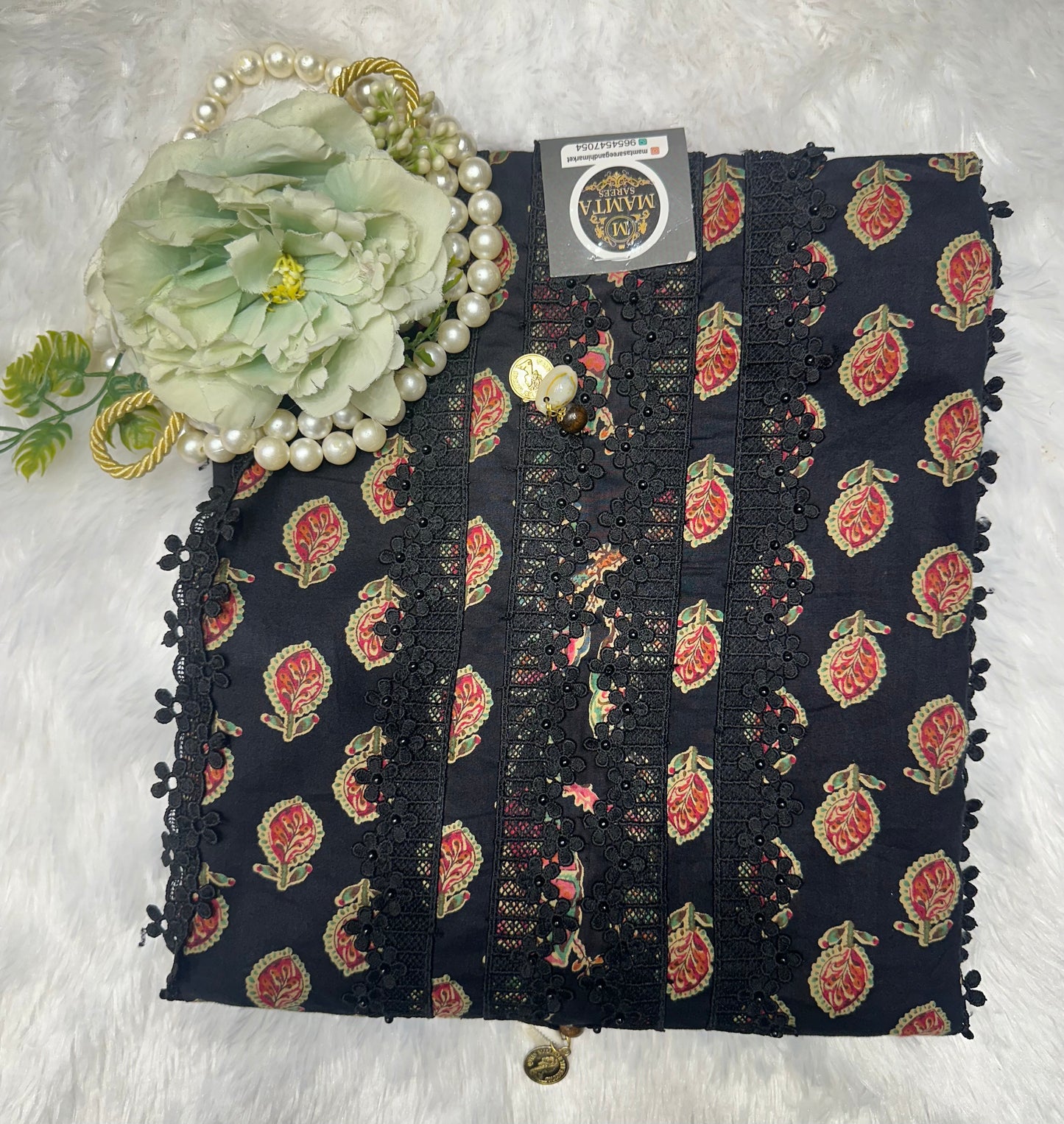 Black Floral Printed Suit Set