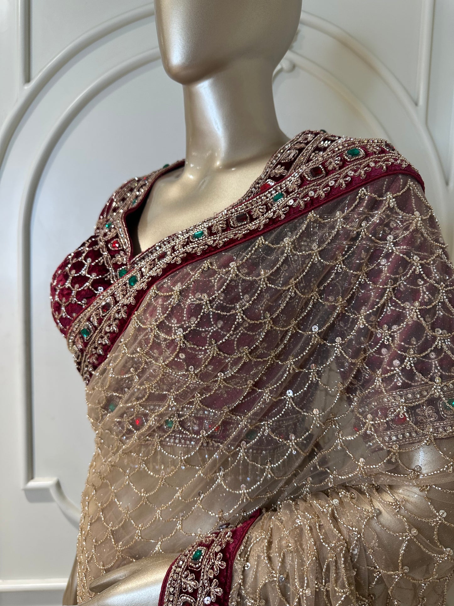 Handcrafted Designer Net Saree with Heavy Stone Work