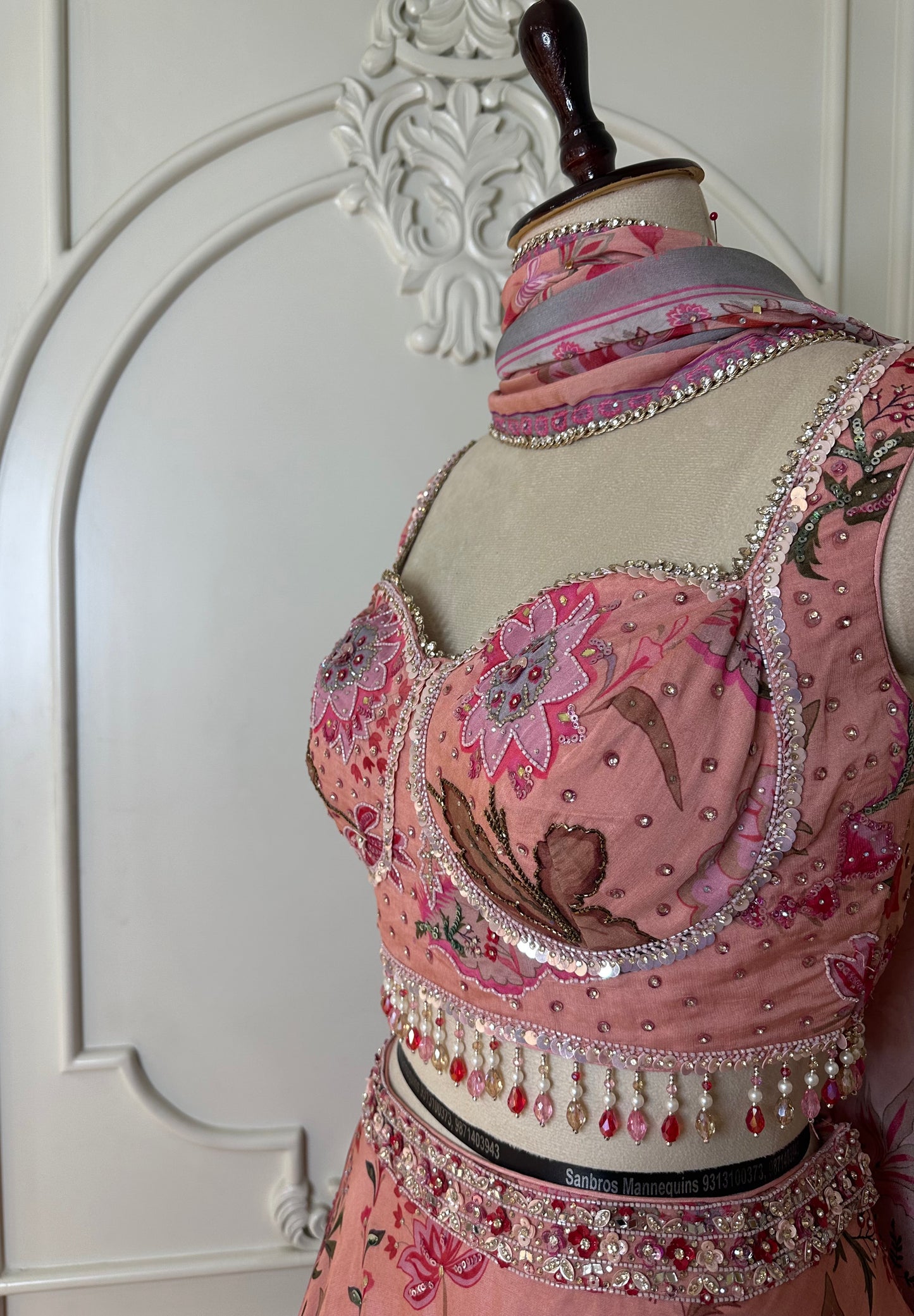 Peach Floral Embroidered Designer Lehenga Set