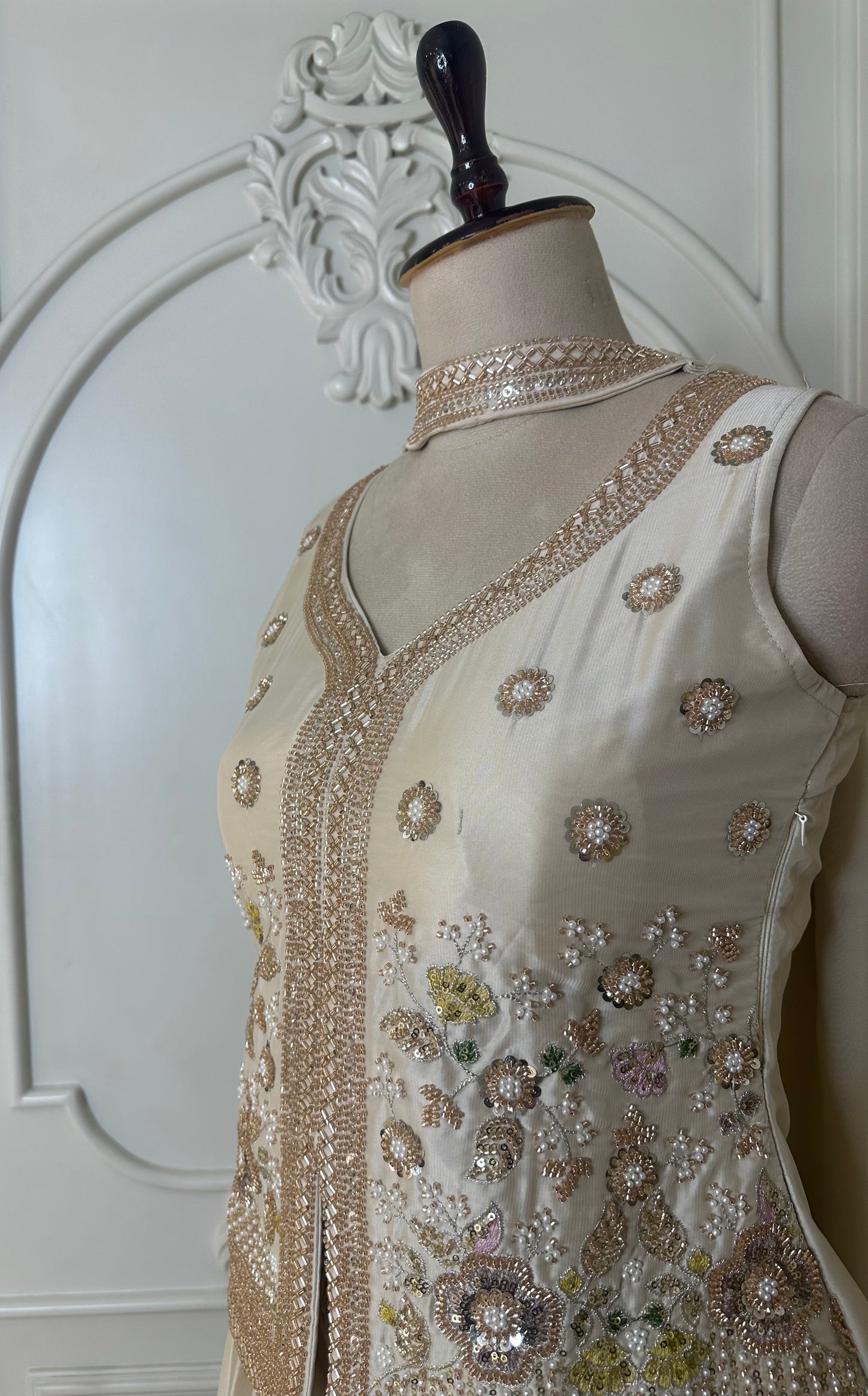 Ivory Floral Embroidered Designer Suit Set with Dupatta