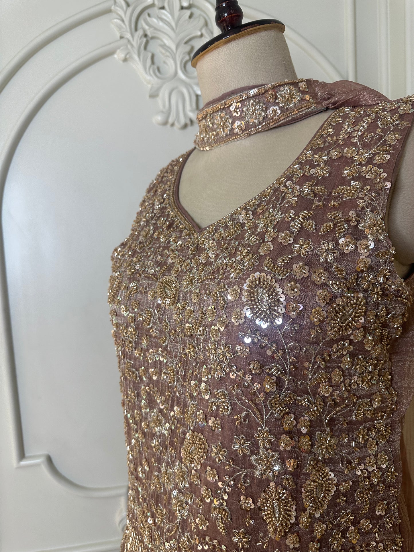 Dusty Rose Designer Sharara Suit Set with Heavy Sequin Embroidery