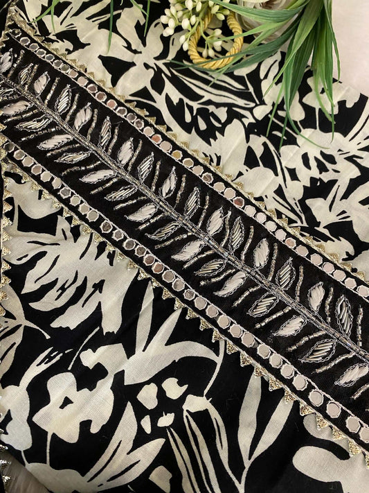 Black And White Printed Cotton Printed Suit