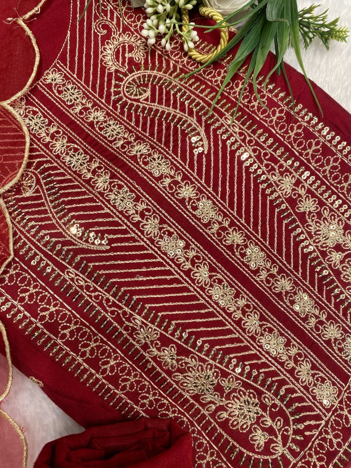 MAROON THREAD WORK SUIT